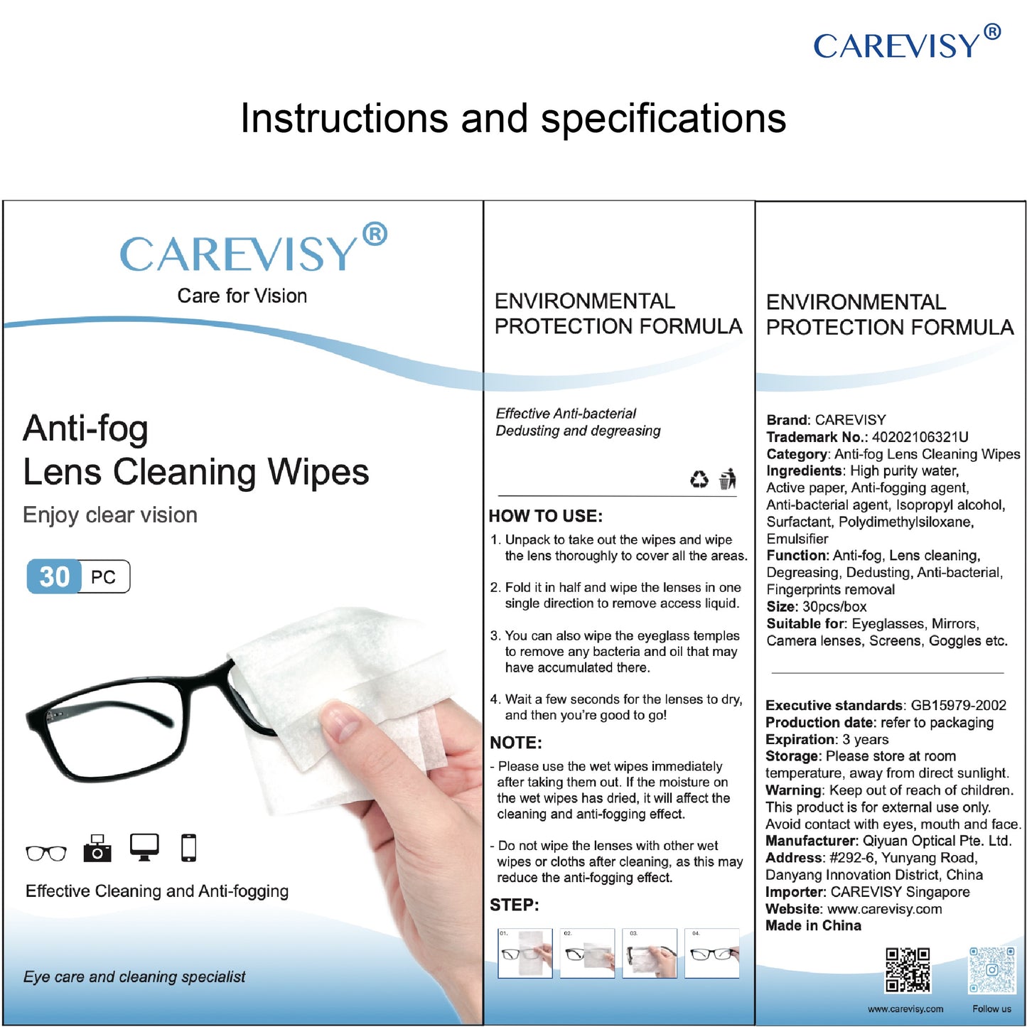 Anti-fog Lens Cleaning Wipes