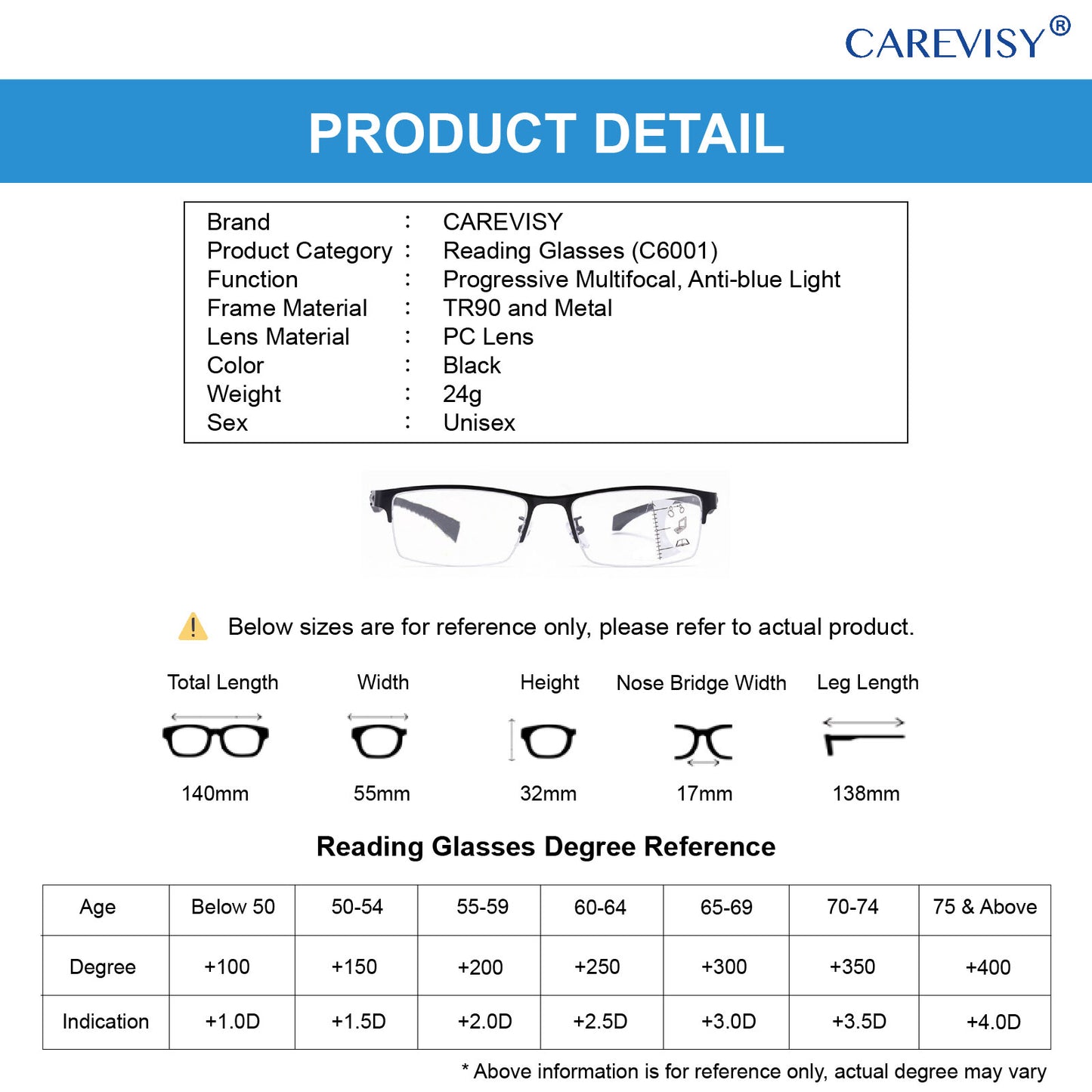 Classic Progressive Reading Glasses C6001