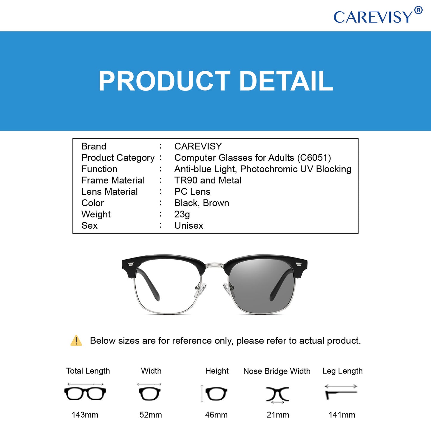 Photochromic Anti Blue Light Glasses Sunglasses C6051