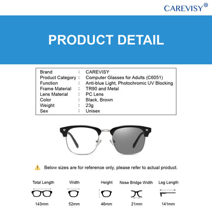 Photochromic Anti Blue Light Glasses Sunglasses C6051