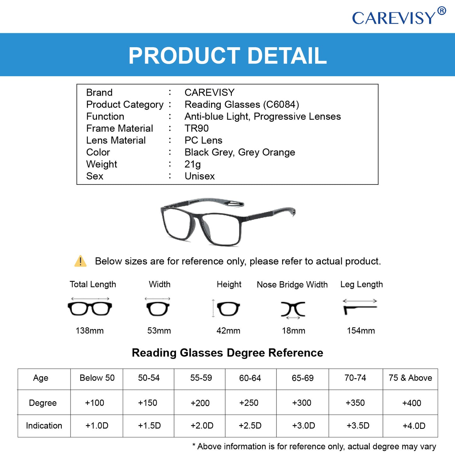 Flexible Progressive Anti-blue Light Reading Glasses C6084