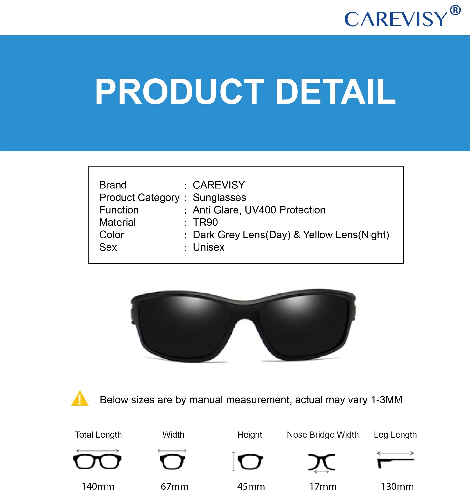 CAREVISY Sport Polarized Sunglasses UV400 Protection Anti Glare Cycling  Driving Fishing Sunglasses for Adults Men C6020